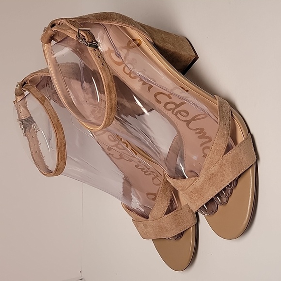Sam Edelman Omar Suede Block Heel Sandals Taupe 8M Open Toe Ankle Strap - Picture 1 of 16